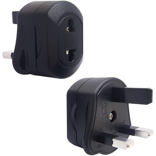 2x Pack EU 2 Pin To UK 3 Pin With Fused Adapter For Uk Shaver Adaptor Plug Toothbrush, EU/US To Uk 3 Pin To Black