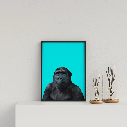 Young Gorilla on Blue Background by Vouvart - Picture Frame Graphic Art