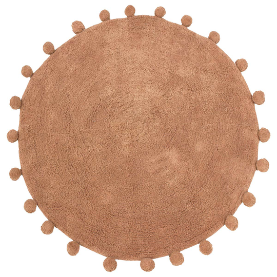Furn. Circle Pom-pom Woven Cotton Anti-slip Bath Mat Pecan