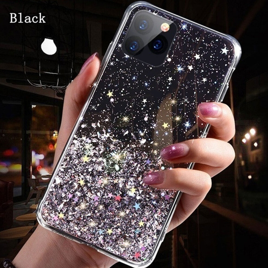 (Black, For iPhone 7 / iPhone 8) Bling Glitter Case For iPhone 7 8 11 Pro Max Clear Gel Soft Phone Case Cover