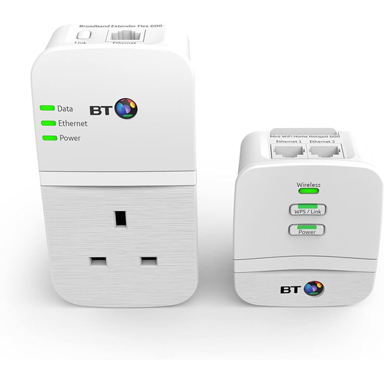 BT Wi-Fi Home Hotspot Flex 600 Kit with wired AV600 Powerline, N150 Wi-Fi and pass-through socket