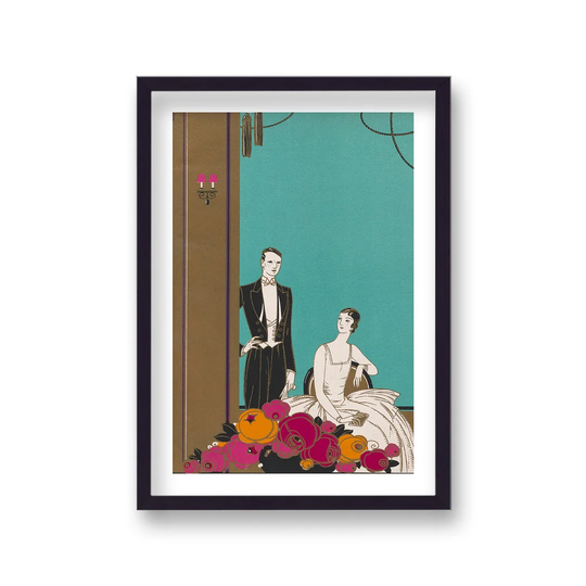 Vintage 1930S Publication Young Couple Tuxedo Ballgown by Vouvart - Picture Frame Graphic Art