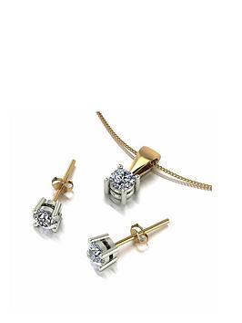 Love DIAMOND 9ct Gold 1ct total Diamond Pendant and Earrings Jewellery Set, Gold, Women