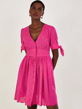 Monsoon Embroidered Dobby Short Dress - Pink