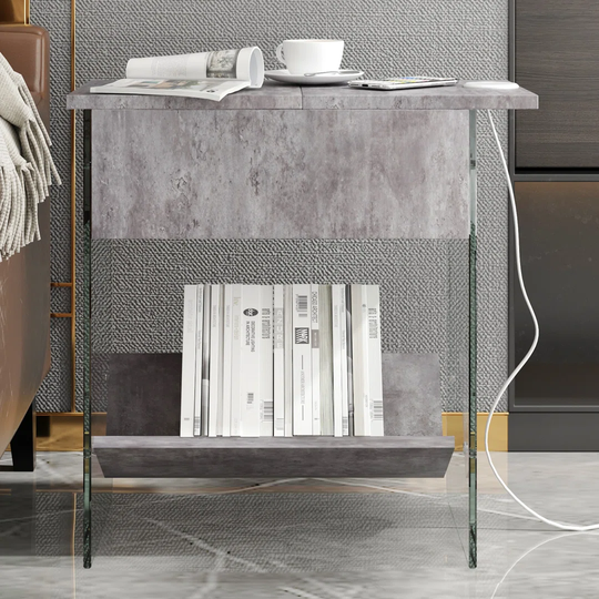 Nightstand With Flip Top, Beside Table With 1 Shelf Storage