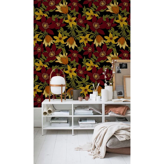 Jilma Vintage Daisies Brown Wallpaper