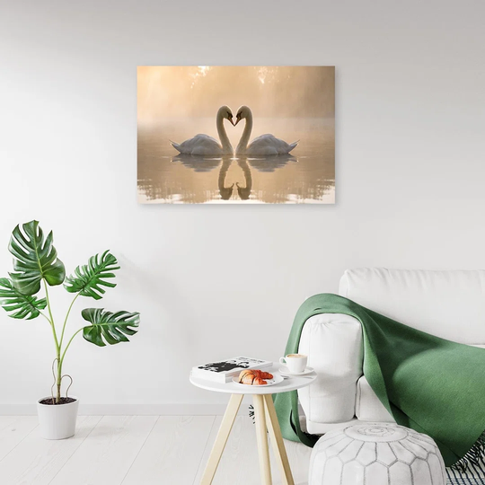 Canvas Print Swans In Love At Sea