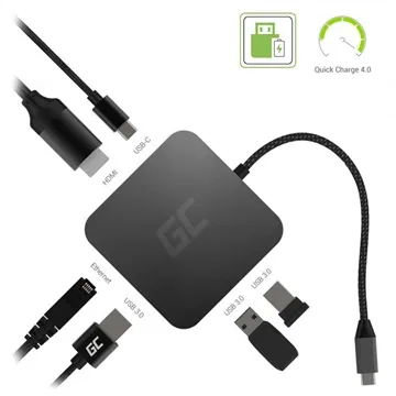 Green Cell 6-in-1 USB-C Hub Adapter - QC 4.0, PD, Samsung Dex, 4K