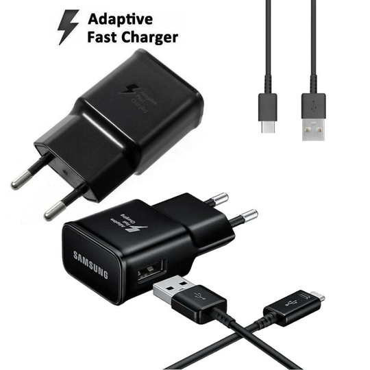 (Plug Head And Cable Only) Official Samsung 2 Pin EP-TA200 Black Fast Charging Travel Adapter USB-C Cable