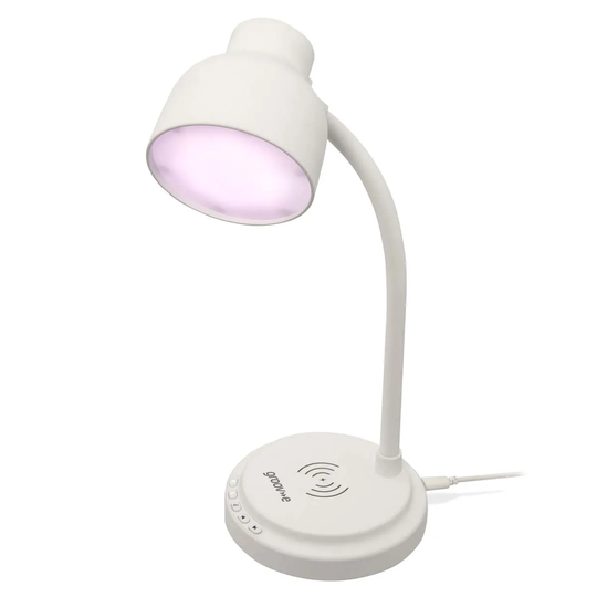 Groov-e Astra LED Lamp With Wireless Charging Pad & Bluetooth Speaker - White