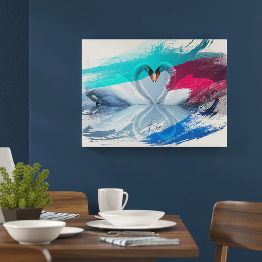 'White Swan Love Heart Lake' Graphic Art Print Poster