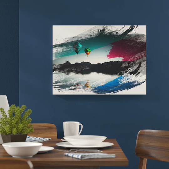 'Landscape Lake Hot Air Balloon' Graphic Art Print Poster