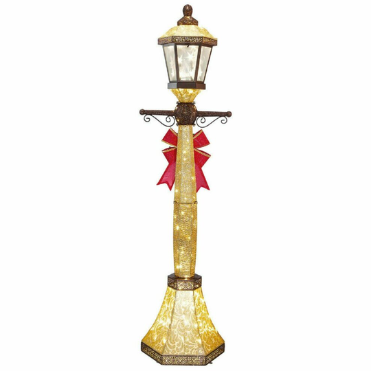 Christmas 6ft Gold Glitter 120 LED Indoor Outdoor Lamp Post Bow Decor