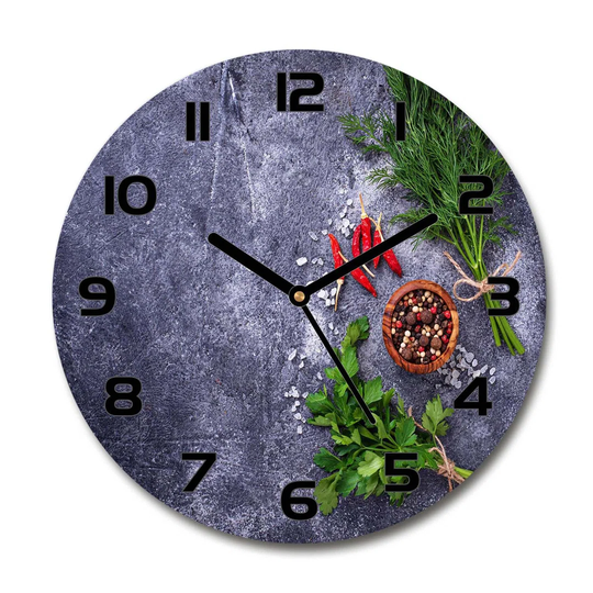 Glass Wall Clock 30Cm Round Decoration Picture Wall Art Modern Decoration Kitchen Living Room Silent - Herbs And Spices,193474883