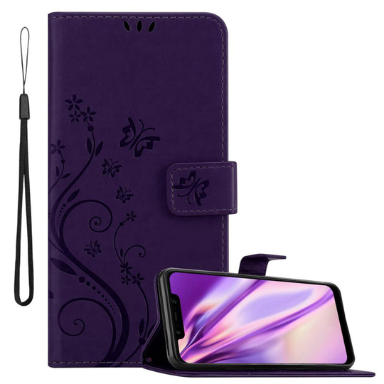 (FLORAL DUNKEL LILA, Xiaomi Pocophone F1) Cadorabo Flower Case for Xiaomi Pocophone F1 Cover Book Wallet Protection PU Leather Flip Magnetic Etui