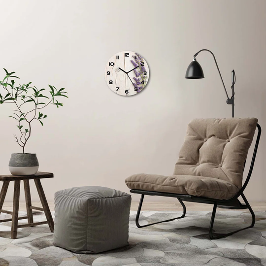 Glass Wall Clock 30Cm Round Decoration Picture Wall Art Modern Decoration Kitchen Living Room Silent - Lavender On The Wood,113468007