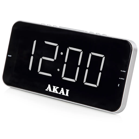 AKAI PLL AM/FM Alarm Clock Radio - Silver