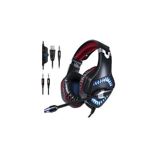 PS5 PS4 Headset, INSMART PC Gaming Headset Over-Ear Gaming Headphones with Mic LED Light Noise Cancelling & Volume Control for Laptop Mac Ne