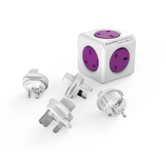 Allocacoc PowerCube ReWirable 5 Socket Wall Socket Travel Plug Adapter - Purple
