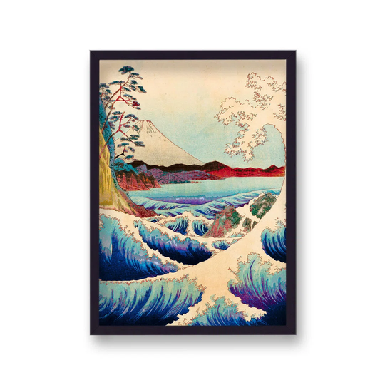 Vintage Traditional Japanese Blue Ocean Waves by Vouvart - Picture Frame Graphic Art