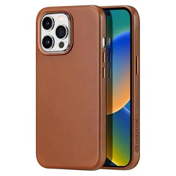 Dux Ducis Naples iPhone 14 Pro Leather Coated Case - Brown
