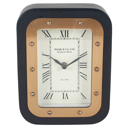Celestial Matt Black Wood & Gold Colour Metal Desk Clock