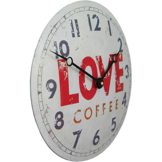 Love Coffee Convex Tin Clock