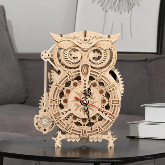 Analog Wood Mechanical Tabletop Clock in Light Brown