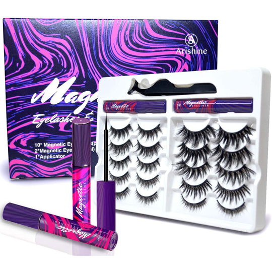 Arishine 3D 5D Magnetic Eyelashes with Eyeliner - Magnetic Eyeliner and Magnetic Eyelash Kit - Eyelashes With Natural Look - Comes With Applicator - N