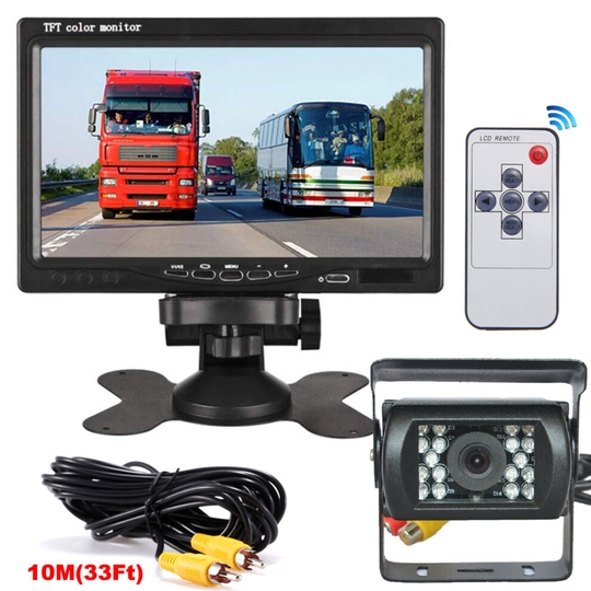7" Car LCD Monitor Waterproof Night Vision Reversing Backup Rear View Camera Kit for Truck Trailer Bus RVs