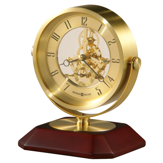 Soloman Modern & Contemporary Analog Metal Quartz Tabletop Clock in Brushed Brass/Rosewood