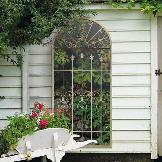 MirrorOutlet Somerley Gothic Arch Stone Coloured Large Garden Mirror 160cm x 75cm
