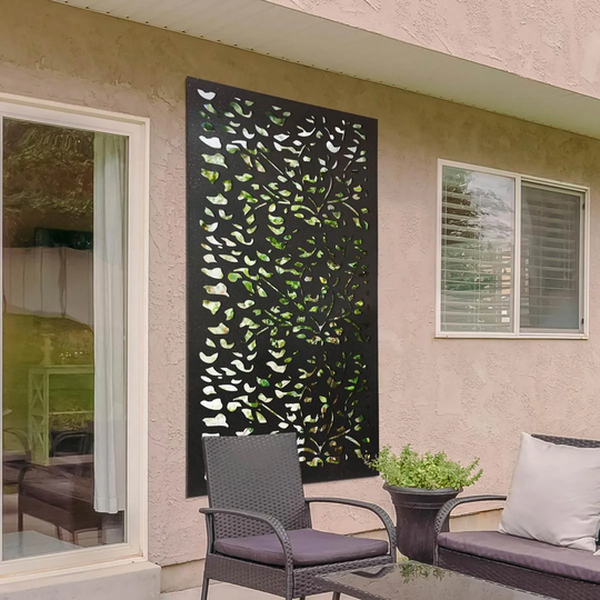 Mirroroutlet Amarelle Extra Large Metal Leaf Design Decorative Garden Screen Mirror 180X90Cm