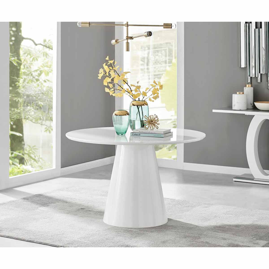 Furniture Box Palma White High Gloss Round 4 Seater Dining Table