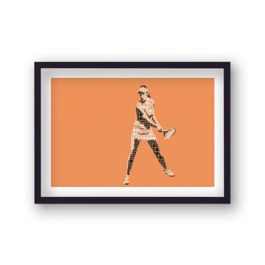 Orange and White Female Tennis Player Circles by Vouvart - Picture Frame Graphic Art