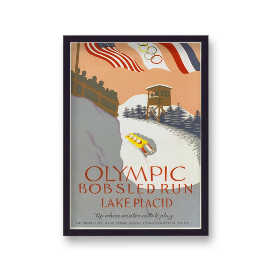 Vintage Sports Print Olympic Bobsled Run Lake Placid