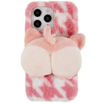 3D Plush Furry Winter iPhone 14 Pro TPU Case - Pink Corgi