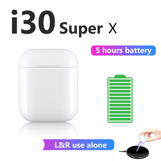 i30 Super X XS TWS 5 Hours Play Wireless Earphone Bluetooth Earphones 6D bass Earbuds PK W1 Chip
