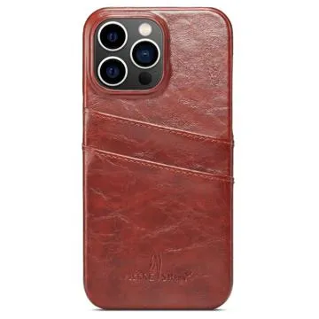 Fierre Shann iPhone 14 Pro Coated Case with Card Holder - Brown