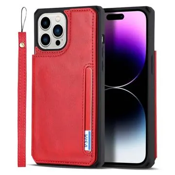 iPhone 14 Pro Max Magnetic Kickstand Wallet Case - Red