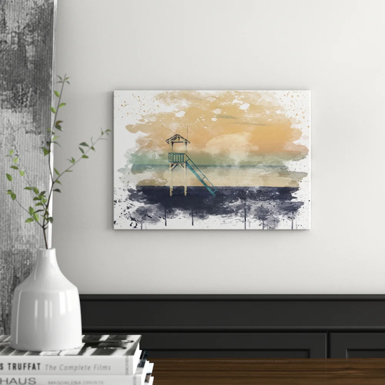 'Beach Lifeguard Tower Seascape' Graphic Art Print Poster