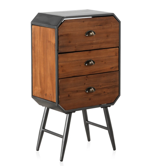 Bradburn Wooden and Iron 3 Drawer Bedside Table