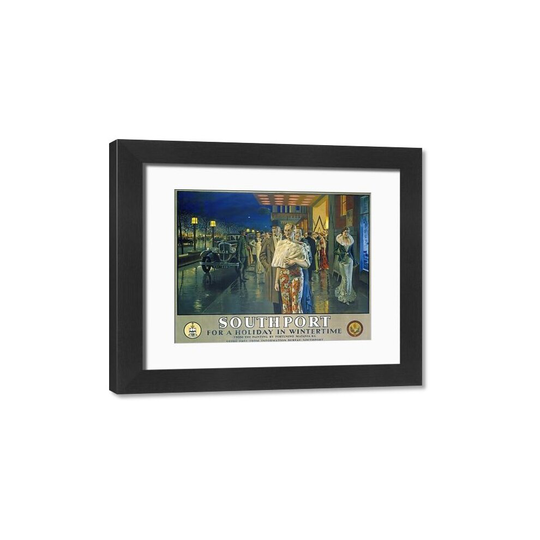 (26"x22" (68x58cm) Framed Print) Southport, For a Holiday In Wintertime, LMS poster, 1925 (Framed Print)