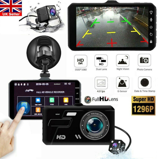 4" Car Camera Recorder Dual Front and Rear HD 1080P Dash Cam Night Vision