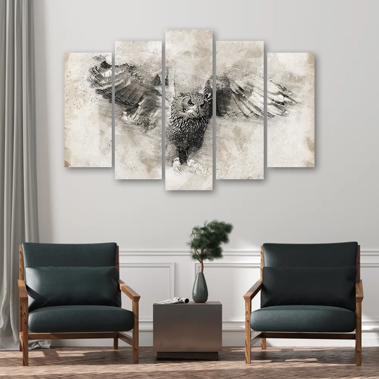 Canvas Print Owl Birds Grey Vintage
