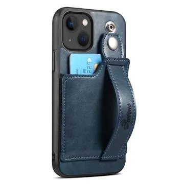 Suteni H12 iPhone 14 Plus Case with Card Slot & Hand Strap - Blue