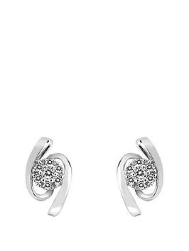 Love Diamond 9Ct White Gold 0.10Ct White Diamond Swirl Stud Earrings
