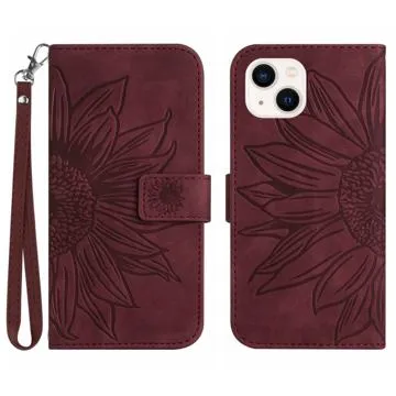 Sunflower Series iPhone 14 Plus Wallet Case - Wine Red