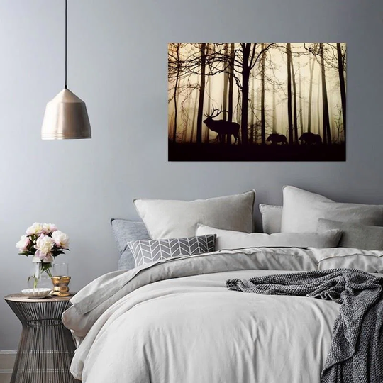 Canvas Print Deer In The Forest Fog Brown