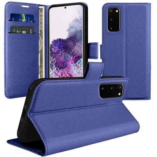 (Blue) For Samsung S20 5G Wallet Case PU Leather Wallet Flip Phone Case